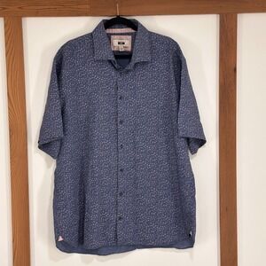 Joseph Abboud 2XLT Shirt Mens Blue Pink Floral Linen Blend Short Sleeve 37.5 New